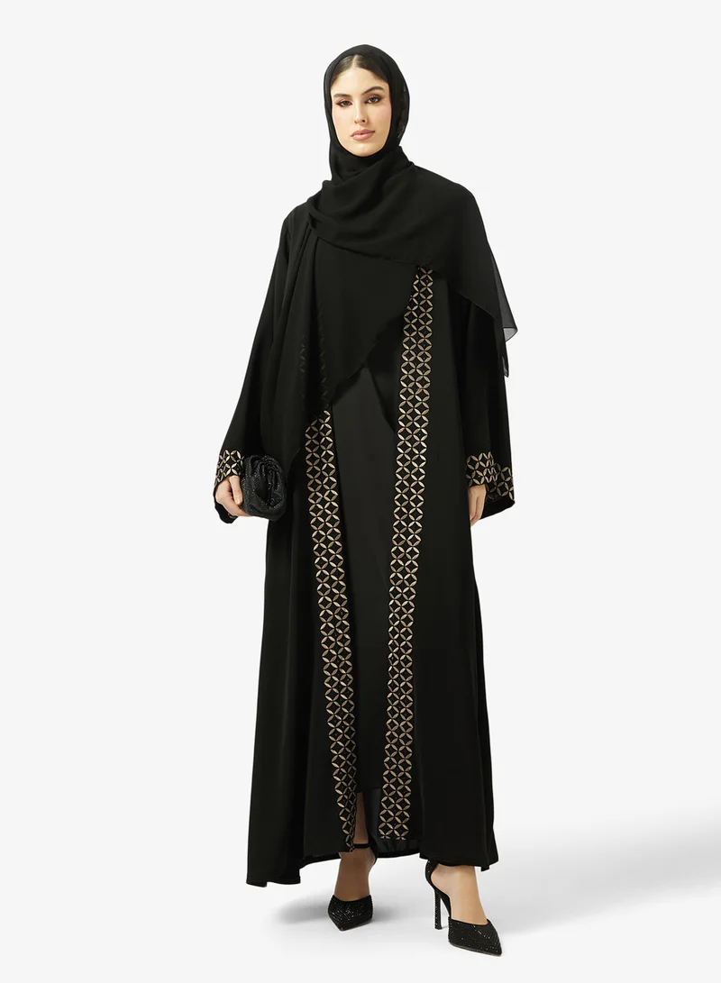 hayas closet  Lace Embellished Open Front Abaya for Women | Best Price UAE